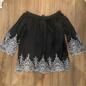 Zara Women Black Embroidered Off the Shoulder Top